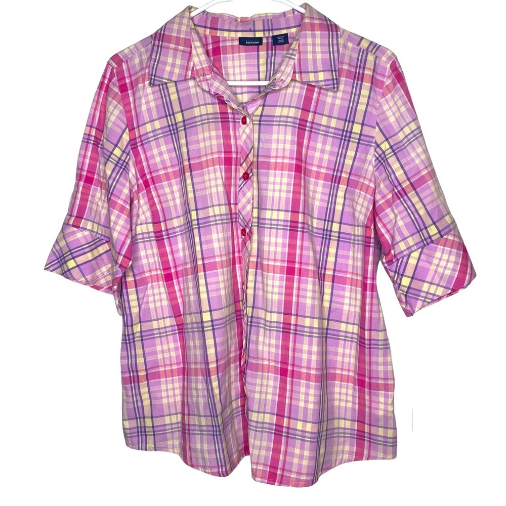 Basic editions button down short sleeve cotton pink shirt size L